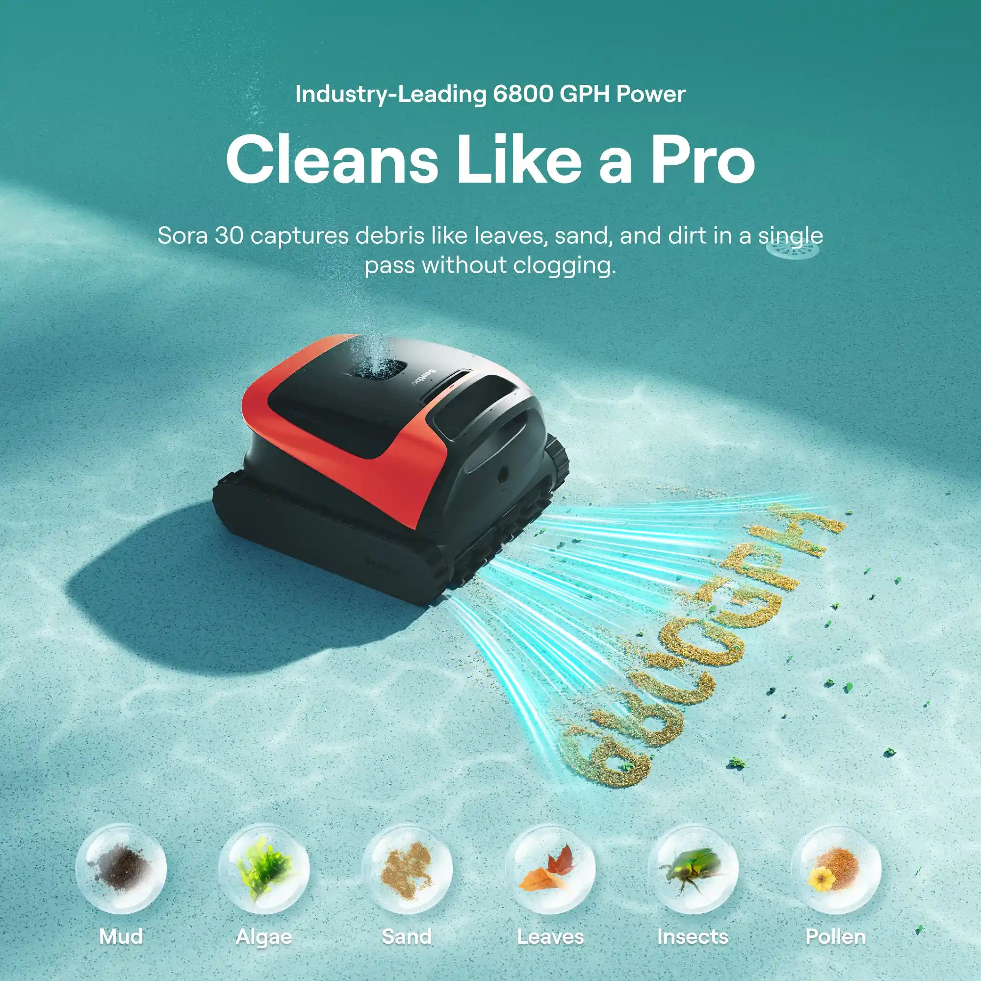 Beatbot Sora 30 Pool Vacuum Robot with Smart Surface Parking, Shallow-Area Cleaning, 6800GPH Suction Power, 5L Capacity for Pools Up to 3229 sq. ft, Tangerine