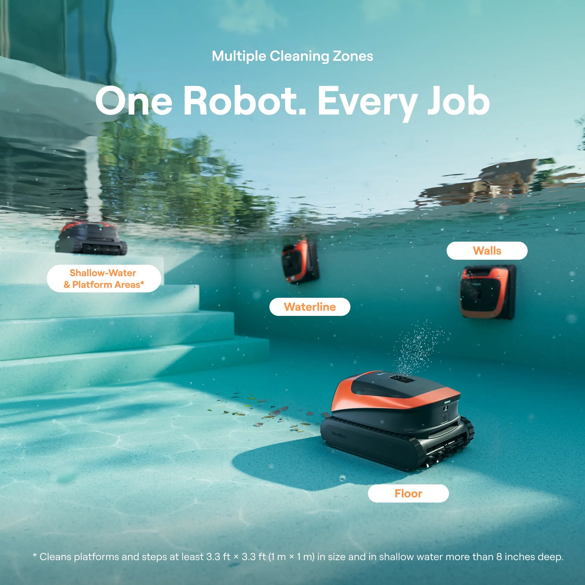 Beatbot Sora 30 Pool Vacuum Robot with Smart Surface Parking, Shallow-Area Cleaning, 6800GPH Suction Power, 5L Capacity for Pools Up to 3229 sq. ft, Tangerine