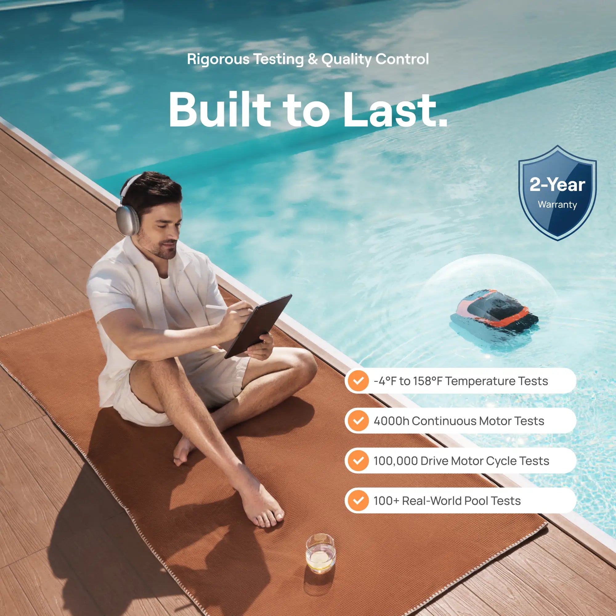 Beatbot Sora 30 Pool Vacuum Robot with Smart Surface Parking, Shallow-Area Cleaning, 6800GPH Suction Power, 5L Capacity for Pools Up to 3229 sq. ft, Tangerine
