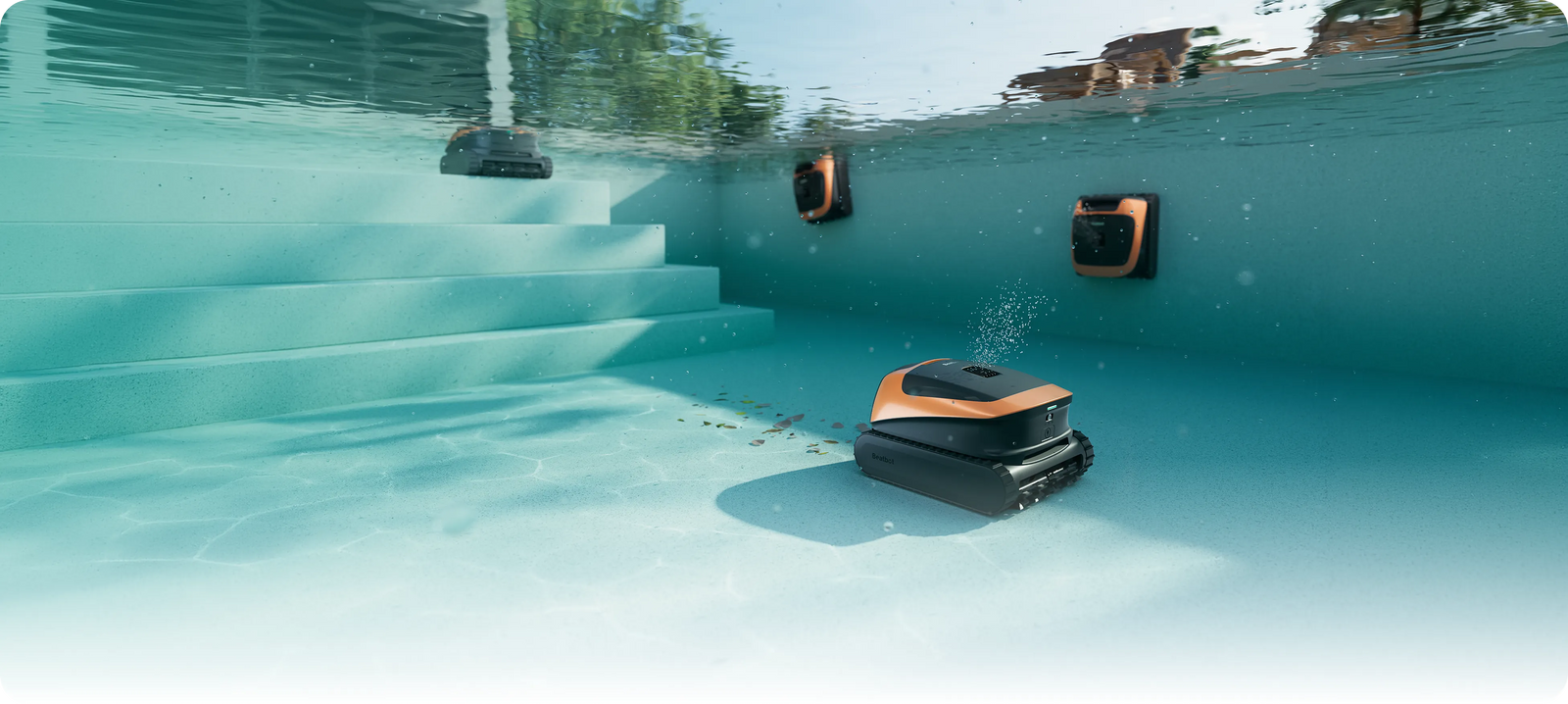 Beatbot Sora robotic pool cleaner working in a swimming pool